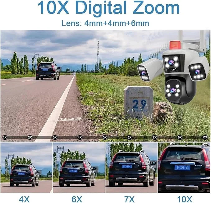 Caméra de surveillance intelligente rotative à trois têtes