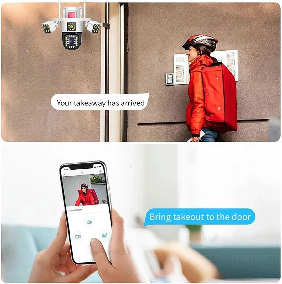 Caméra de surveillance intelligente rotative à trois têtes
