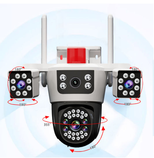 Caméra de surveillance intelligente rotative à trois têtes