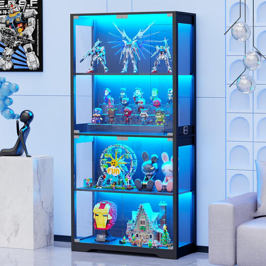 Vitrine avec Portes en Verre – Buffet à 4 Étagères avec Éclairage LED à 3 Couleurs