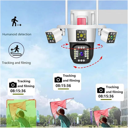 Caméra de surveillance intelligente rotative à trois têtes